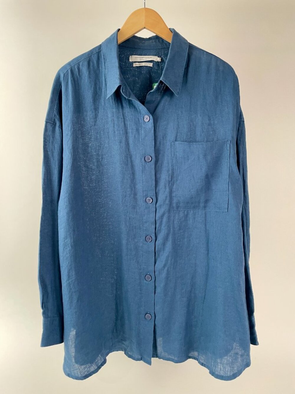 NEW Simon's Organic Linen Button Up Long Sleeve Shirt, Denim Blue, Size XXL
